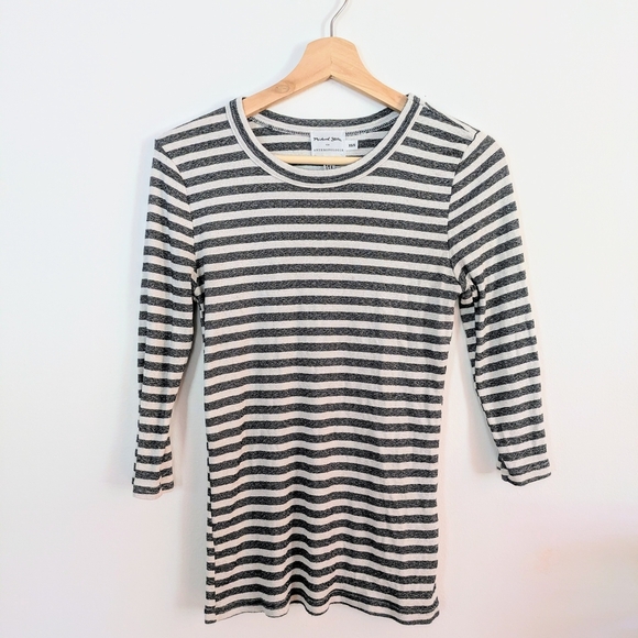 Michael Stars Metallic Black and White Fitted 3/4 Sleeve Tee Anthropologie - Picture 2 of 4